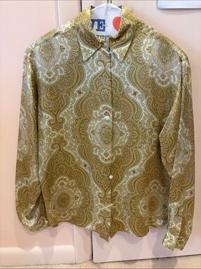 Burberry Green Paisley Silk Button-Down Shirt